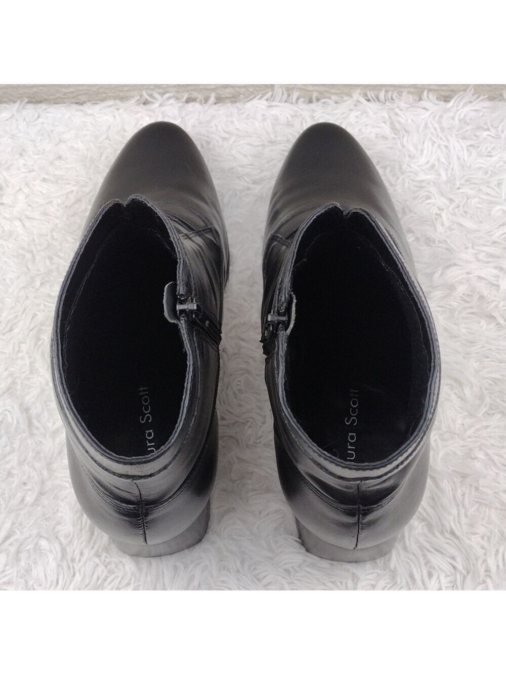 Karen Scott Betty Black Leather Upper Point Toe Side ZipBlocked Heel Ankle Boot - Picture 7 of 16